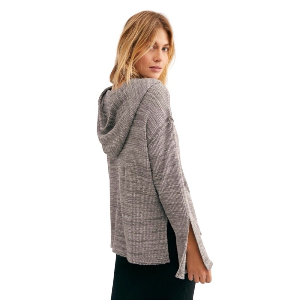 Free People Beach Gray Erica Cross Waffle Knit Hoodie Womens Size Small